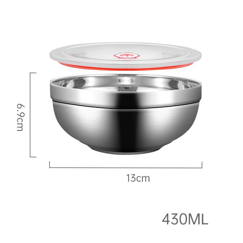 Миска для риса рамен из нержавеющей стали с крышкой, двойной контейнер для еды с защитой от ожогов, миски для салатов и лапши быстрого приготовления, кухонная утварь