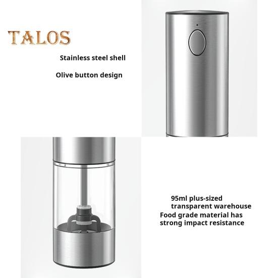 Electric Electric Salt And Pepper Grinder Rechargeable USB One-Touch Automatic Grinding Tools Adjustable Thickness LED Light Herb Crusher for
