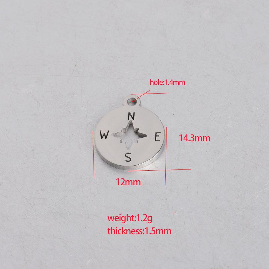 Круглое полое зеркало-подвеска из нержавеющей стали в виде компаса (12*14,3 мм)