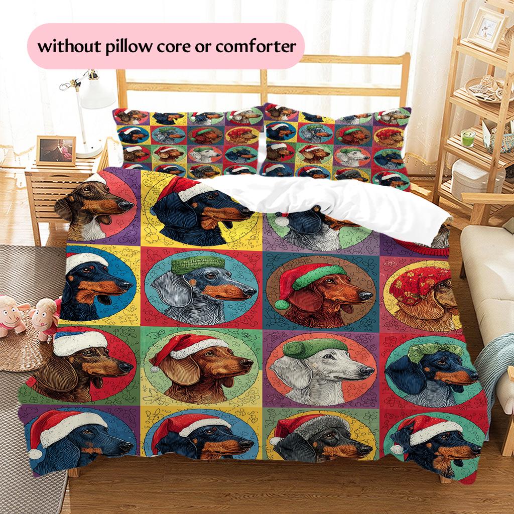 Colorful Dachshund Pattern Bedding Home Decoration Birthday Gift (1 * duvet cover + 2 * pillowcase, without core)