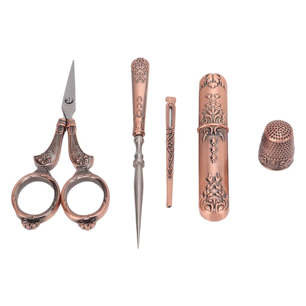 Embroidery Scissors Kit Red Ancient European Retro Style Stainless Steel DIY Sewing Embroidery