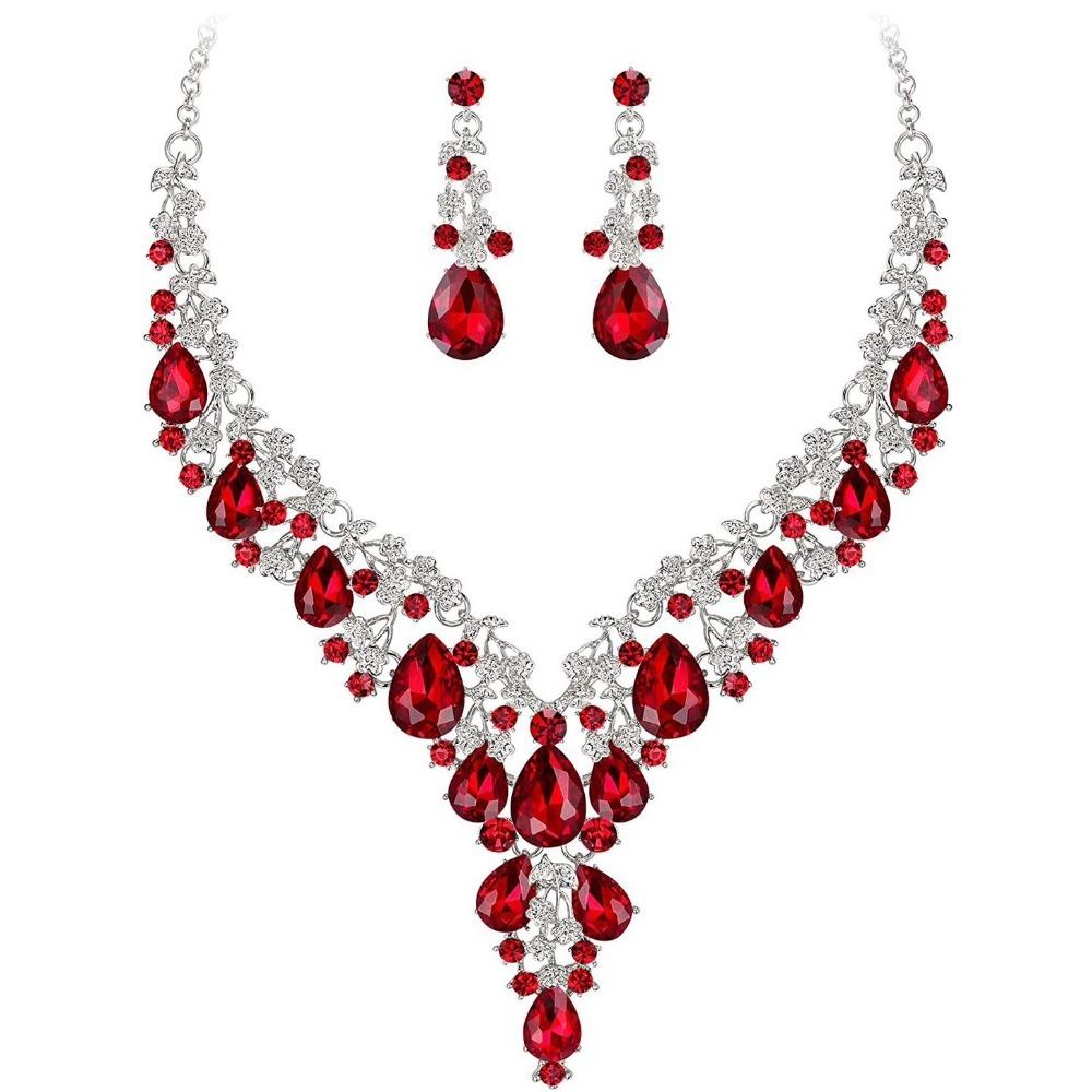 Rhinestone Crystal Necklace Earrings Shining Bridal Jewelry Set  Ball Banquet