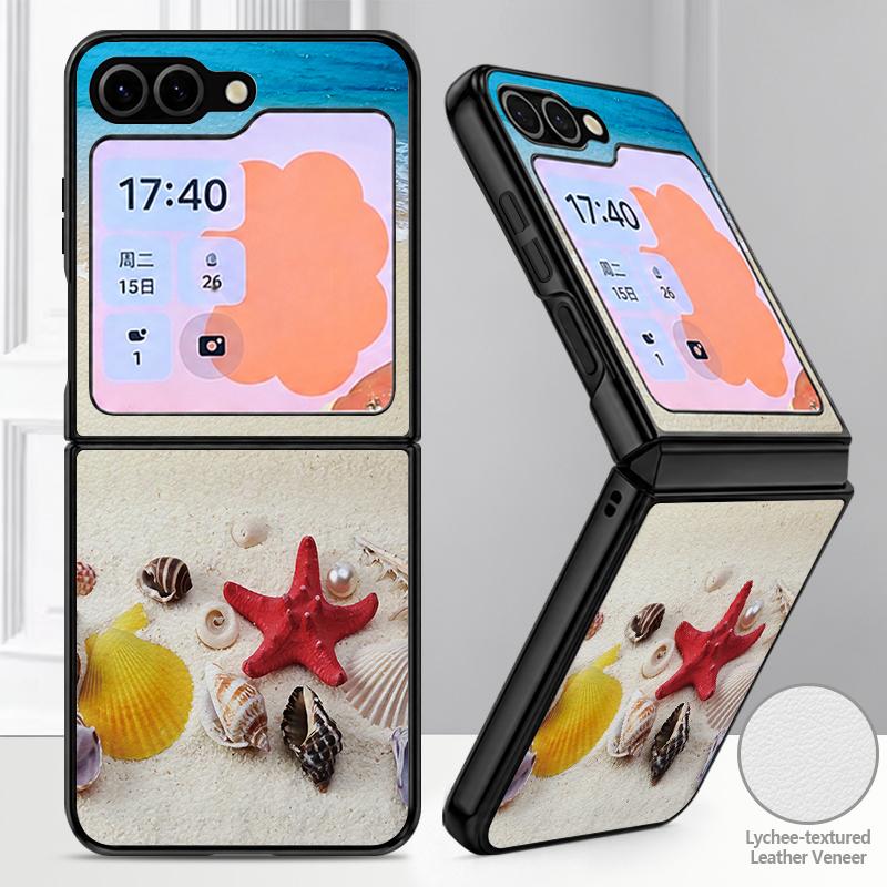 Чехол с пляжным пейзажем в стиле аниме для Samsung Galaxy Z Flip 8 7 6 5 Flip8 Flip7 Flip6 Роскошная кожаная накладка Жесткий чехол для складного телефона