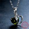 Solid 925 Sterling Silver Heart Pendant Necklaces For Women Zircon Sapphire Aquamarine Amethyst Topaz Birthstone Necklace