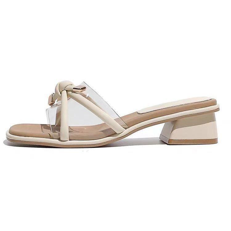 Французские туфли на толстом каблуке, женская летняя обувь 2025, новая универсальная модель в сказочном стиле, квадратный носок, средний каблук, крутые шлепанцы с юбкой