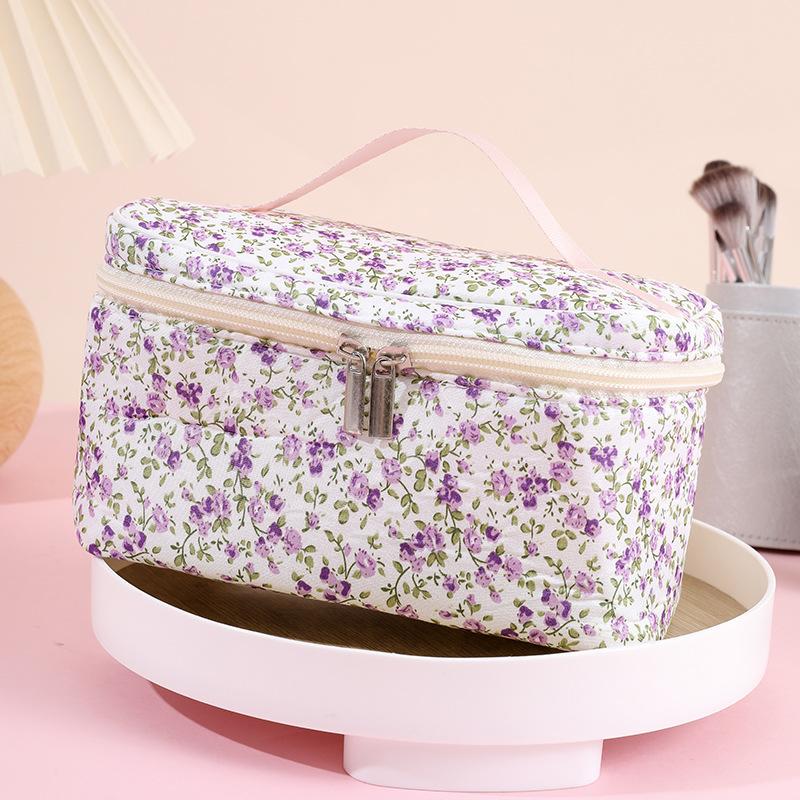 1PC Floral Makeup Bag Portable Simple Square Makeup Storage Bag Travel Toiletry Bag