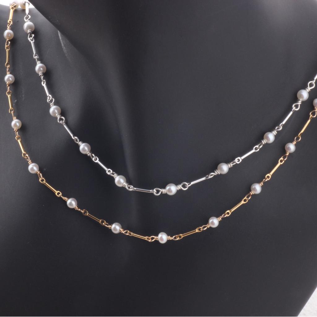 14K Gold Filled Link and Bar Chain Beaded 3-3.5mm Fresh Water Pearls for Permanent Jewelry Making Necklace Bracelet Accessories
