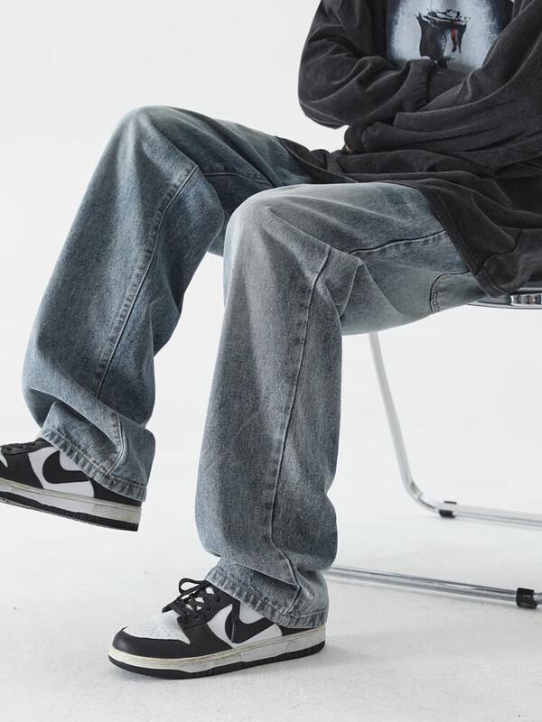 Dingfengbaoluo Мужские брюки в стиле хай-стрит, свободные, прямые, широкие