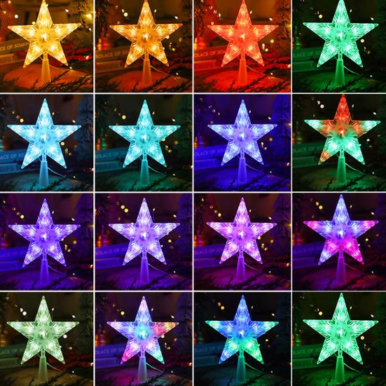 Рождественская звезда-верхушка для елки с несколькими режимами освещения, пульт дистанционного управления, питание от USB, 3D-украшение для верхушки елки в виде звезды