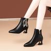 Elegant Heeled Leather Booties Autumn Winter Flowers Woman Short Shoes Black Chic Trend 2025 Pu Luxury Ankle Boots for Women