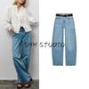 Spring New Women Clothes French Style All-Match Casual With Belt High Waist Wide Leg Shrink Feet Jeans 6147067