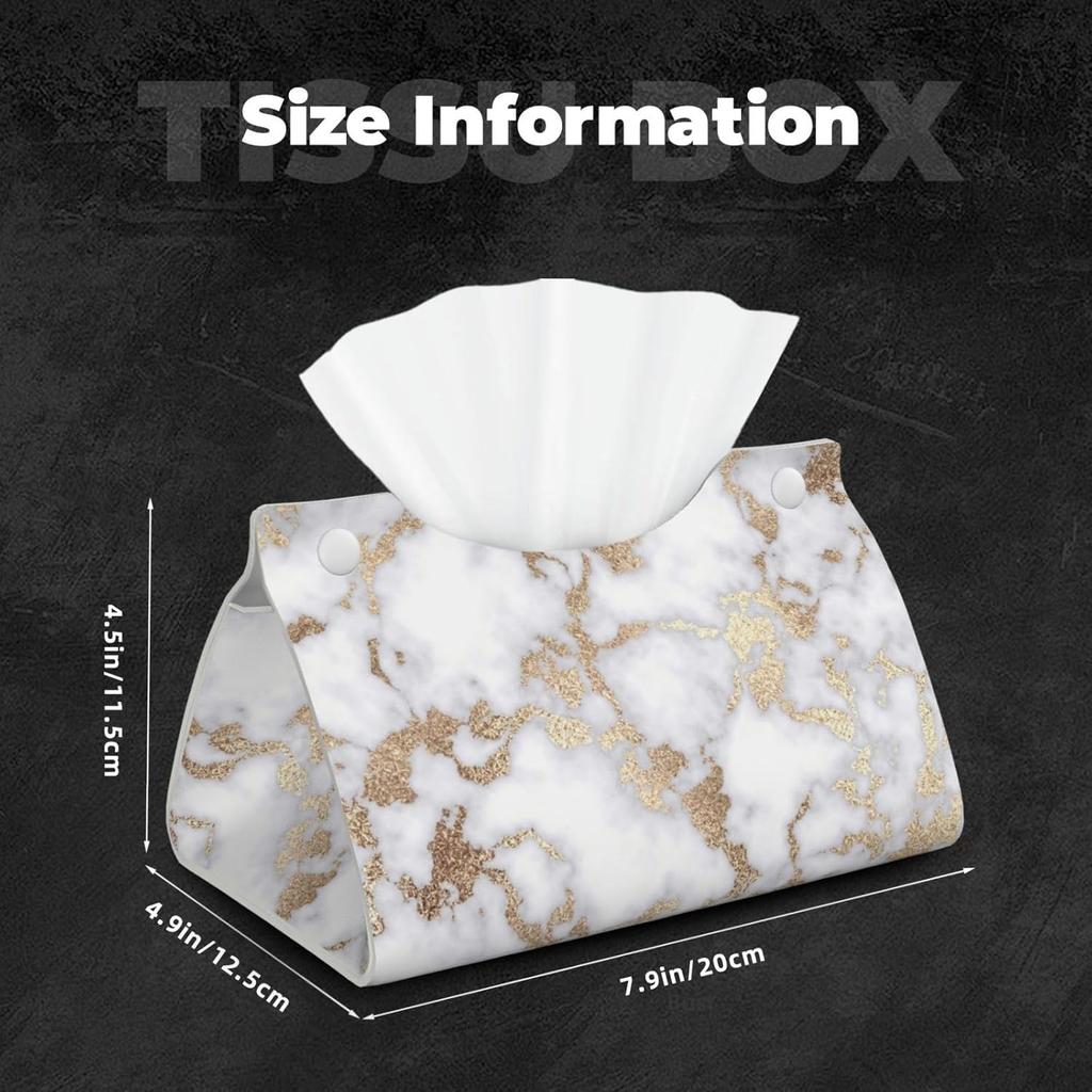 Modern Chic White Gold Foil Marble Tissue Box Cover Rectangle PU Leather Facial Case Paper Holder Organizer for Decor Bathroom Vanity Countertop