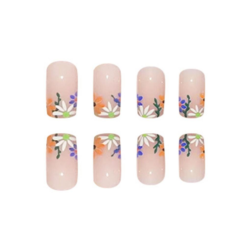 Nude Fake Nails with Flower Printed with Harmless and Smooth Edge Nails for Manicure Lovers and Beauty Bloggers