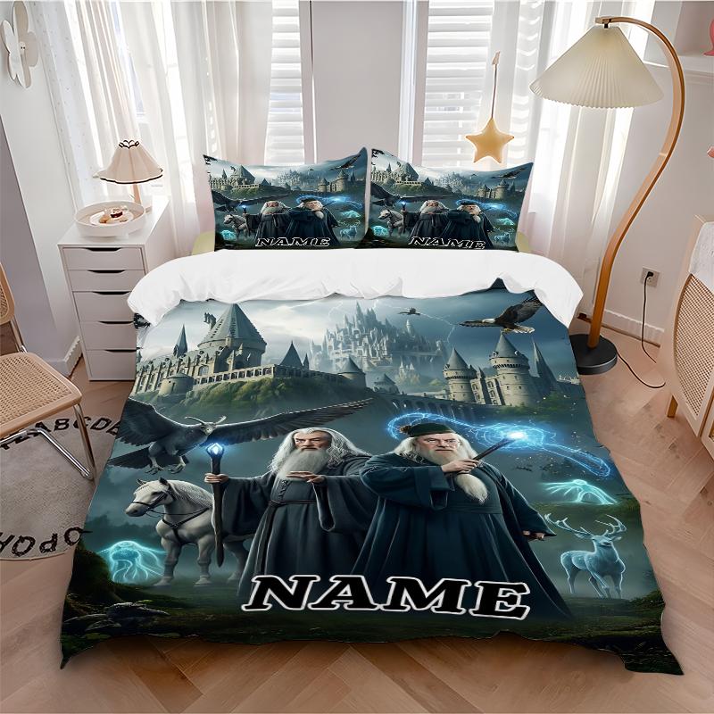 Custom Textile Hogwarts Magic Bedding 3 Piece Set HD Print Duvet Cover Pillowcases for Teens Adult Bedroom Decoration