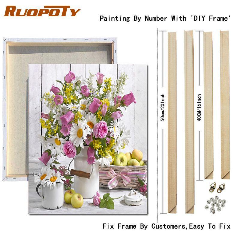 RUOPOTY Painting By Numbers Daisy Unique Gift DIY Frame HandPainted Wall Art Paint By Number Flower For Living Room