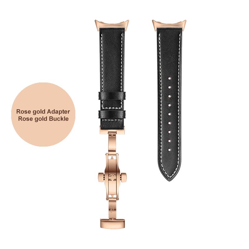 Кожаный ремешок с бабочкой для Google Pixel Watch Band Pixel Watch Ремешки для часов Браслет С адаптером (Серебристый/Черный/Розовое золото)