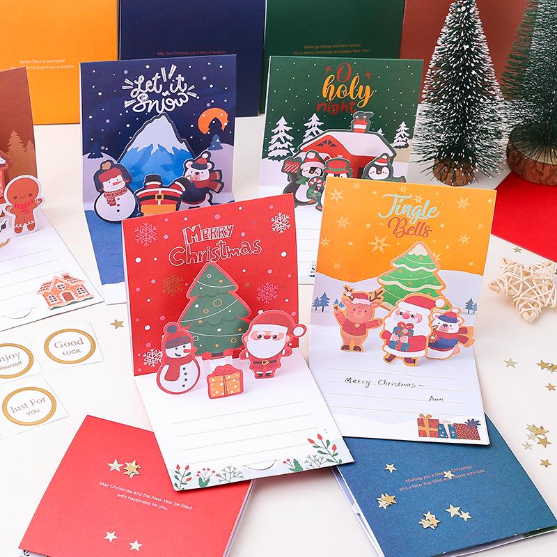 3D Christmas Pop-up Cartoon Greeting Card with Envelope - Christmas Eve Blessing Gift