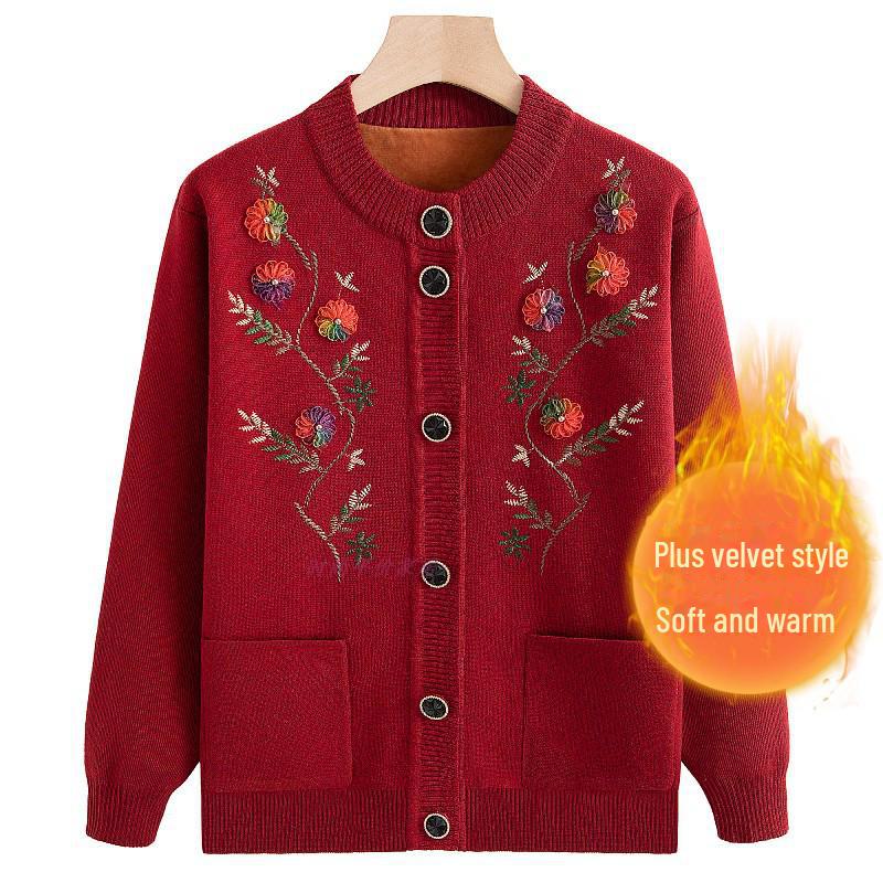 Зимний кардиган Grandma's Plus Velvet для женщин среднего и пожилого возраста - плотный, уютный топ на весну и осень