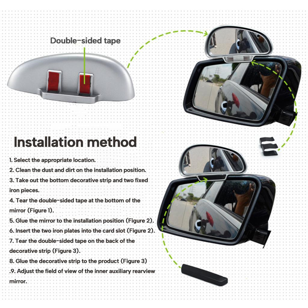 Car Blind Spot Reversing Parking Auxiliary Mirror Waterproof High Defination Glass Convex Rearview Wide Angle Adjustable