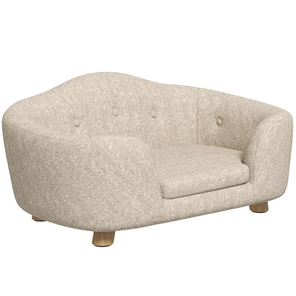 Pet Sofa Dog Mat Dog Bed Dog Sofa Dog Couch Cat Sofa with Cushion Back Pocket Plush Foam Pine Wood Cream White 70 x 47 x 30 cm