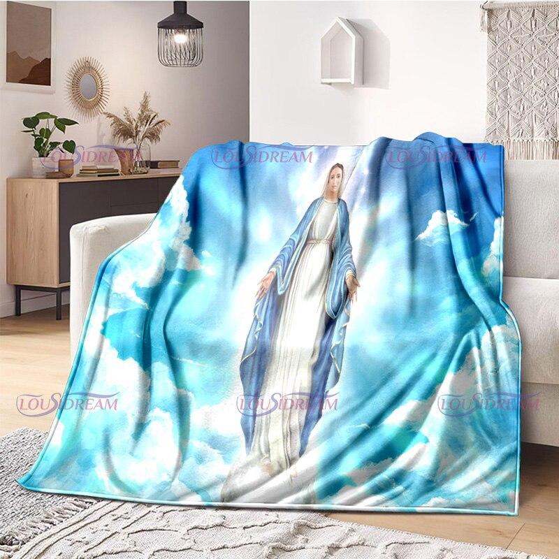Religious Blessed Virgin Mother Mary Fleece Warm Soft Throw Blankets Fuzzy Bed Blanket for Couch, Bed, Sofa Ultra Warm and Cozy