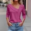 Женская футболка, однотонный пуловер с рукавами 3/4 и V-образным вырезом и пуговицами