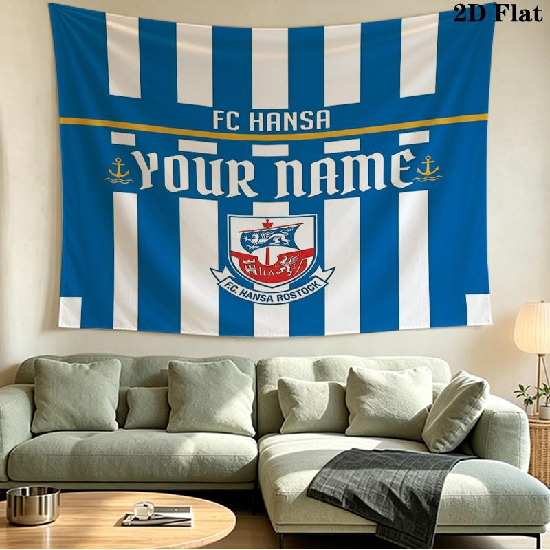 Custom Name FC Hansa Rostock Printed Tapestry – Wall Hanging for Bedrooms, Dorms, and Home Decor