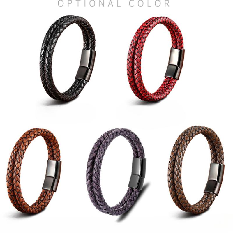 19/21/23 см мужской кожаный веревочный браслет винтажные ручные парные украшения черный коричневый красный синий стильные повседневные браслеты для мужчин