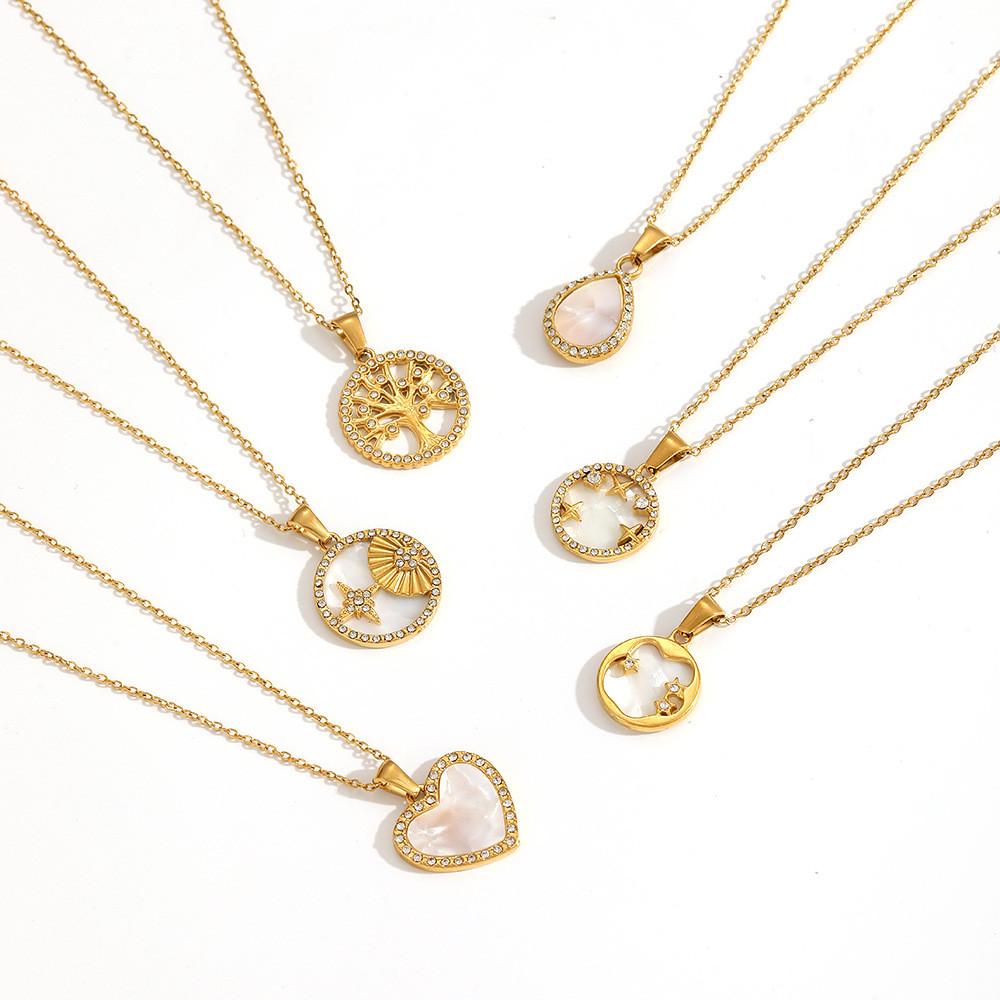 Stainless Steel Heart Shaped Pendant Necklace With Six Pointed Star And Water Drop Design For Fashion Women