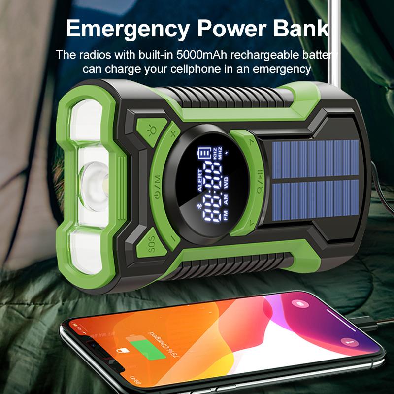 AM/FM/SW Bluetooth-динамик IP65 Водонепроницаемый пылезащитный портативный радиоприемник с ручным генератором Динамо-фонарик Солнечное радио