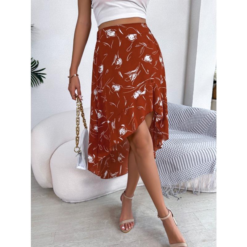 Женская юбка средней длины с асимметричными воланами, весна-лето, для отдыха