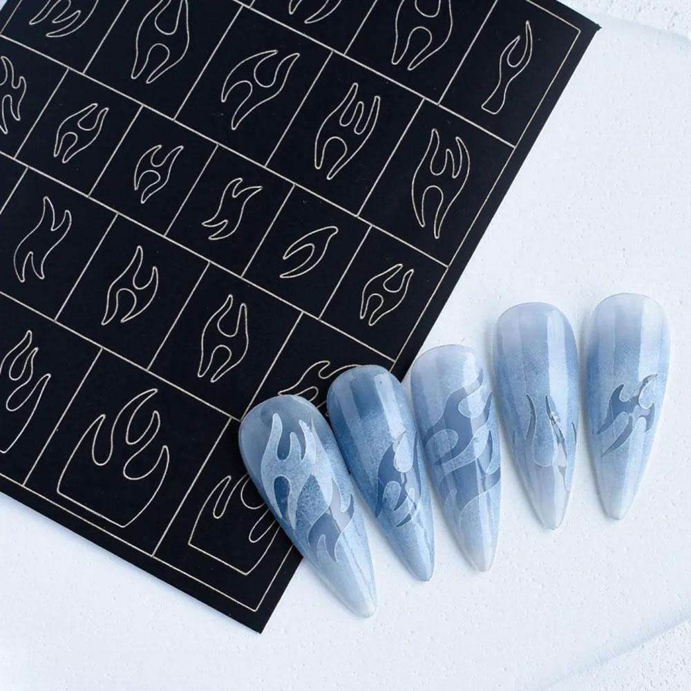 1pcs Airbrush Nail Stencils Stickers Heart Butterfly Bow Flame Star Nail Decals Paper French Nail Guides Slider Manicure Decora