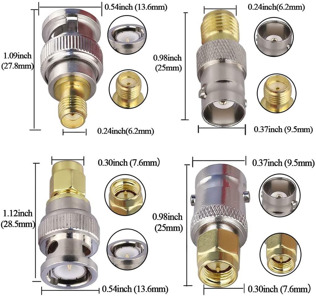 Kit RF Coaxial Adapter Conversion Connector BNC Male Male Female 4 Types of Installation Connectors RF Connector Kit Wifi Antenna Cable Set of 4