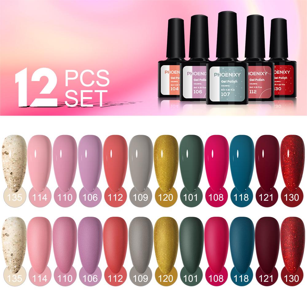PHOENIXY Набор гель-лаков для ногтей 12/18/20/30/45 шт. Набор 8 мл Гибридный полупостоянный УФ-светодиодный набор для маникюра