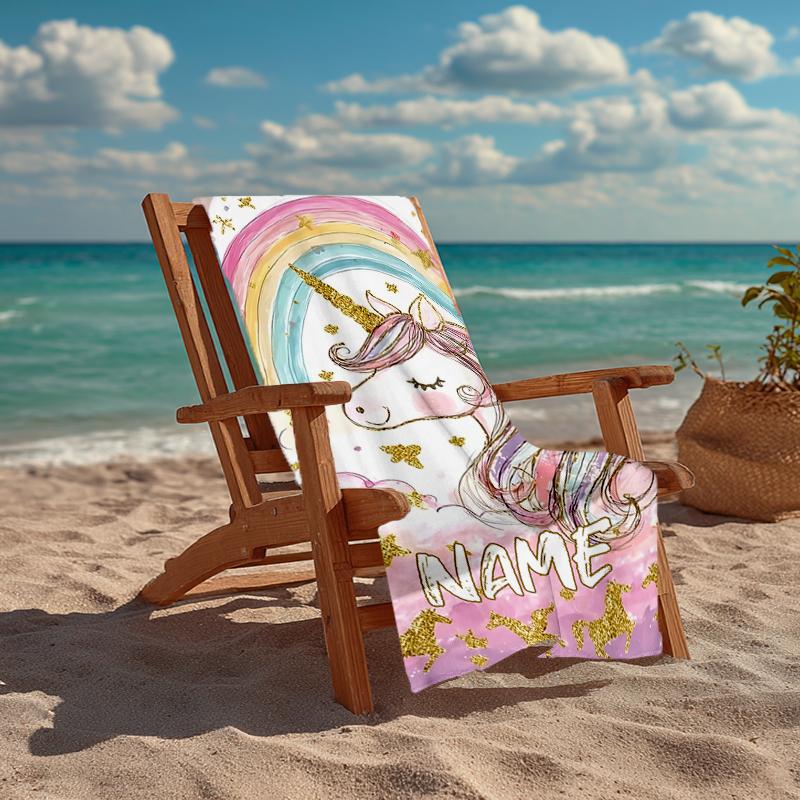 Custom Name Ultra-Soft Beach Towel with Unicorn Theme,Ideal for Pool - Camping, Diving - Perfect Travel Essential, Vibrant Beach Towel.