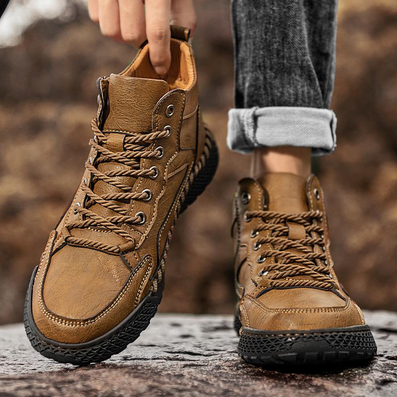 Сапоги из спилковой кожи ручной работы, мужская обувь, удобные ботильоны для мужчин, повседневная обувь, обувь для работы на открытом воздухе