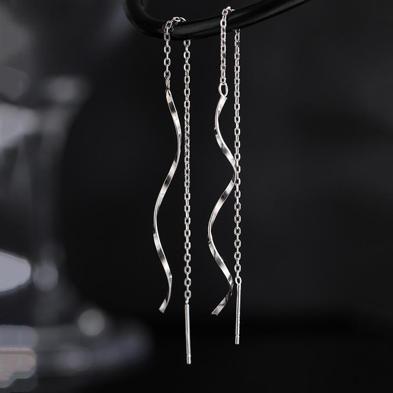 Wave Tassel Earrings Women's Long Style Simple And Fashionable Curve Earrings