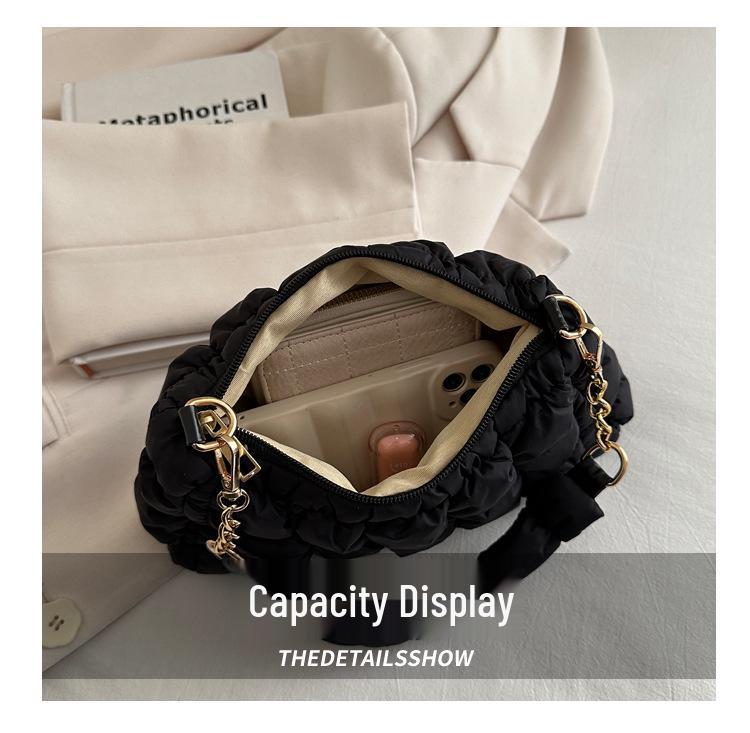 2024 Плиссированная сумка-облако с пузырями на плечо - Трендовый корейский дизайн подмышечной сумки из пухового хлопка