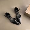 Fashion Spring Summer New Niche Temperament Single Shoe Shallow Mouth Simple Comfortable Versatile Casual Black Mid Heel Pointed Sandals