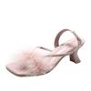 Fashion Fluffy Feather Sandals Woman Square Toe Buckle Strap Stiletto  LadiesDesign Fuzzy High Heel Party Shoes
