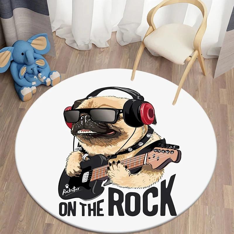 Милый ковер круглый с мопсом, кавайный коврик для питомца для декора гостиной, спальни, противоскользящий коврик для пола, круглый коврик для кухни, придверный коврик