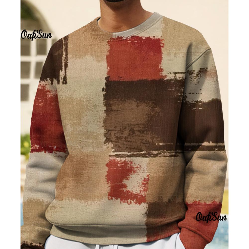 Vintage Long For Men Sweater Sleeve Tops 3d Patchwork Graphic Clothing Oversized Size Autumn Apparel O Neck Pullover Men Hoodies