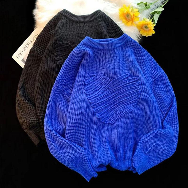 Pullover Sweater Female 2023 Love Sweater Women Autumn and Winter Loose Round Neck Versatile Lazy Style Knitwear Sweater Top