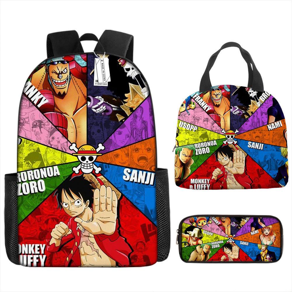 One Piece Luffy Backpack 3-Piece Set Student School Bag Anime Backpack Lunch Box Classic Large Capacity Waterproof