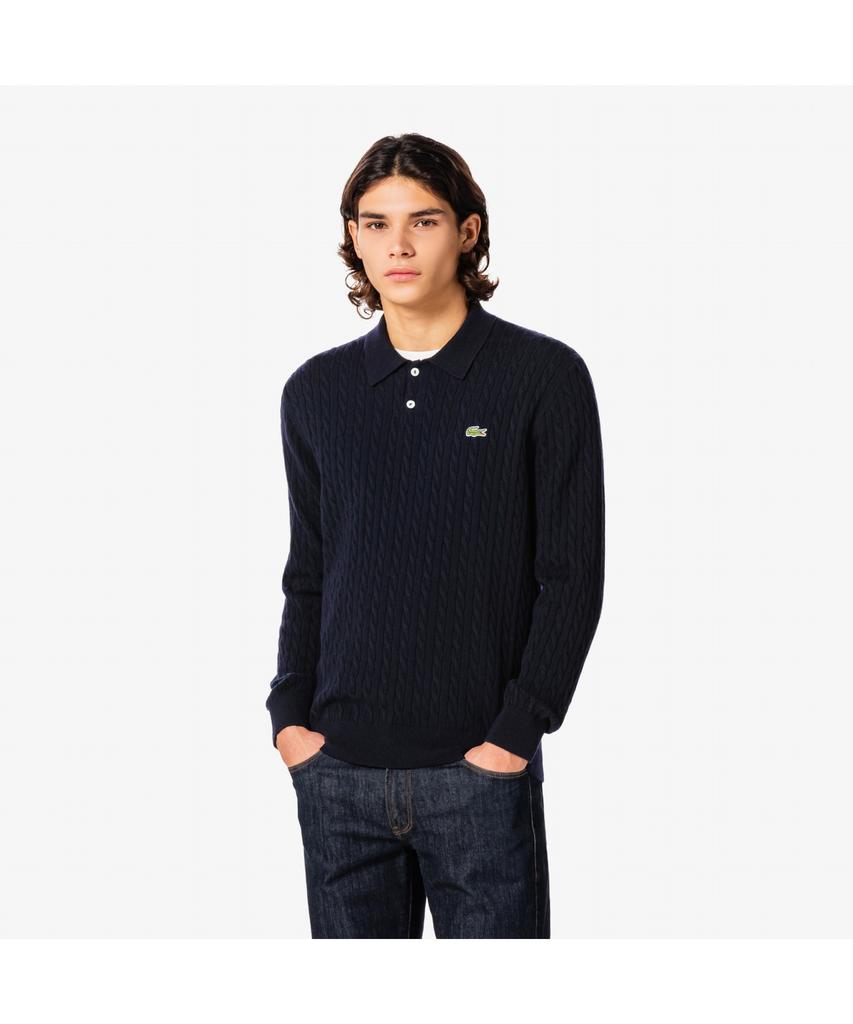 LACOSTE Men'S Cable Long Sleeve Polo Sweater Ah580E-55N 166
