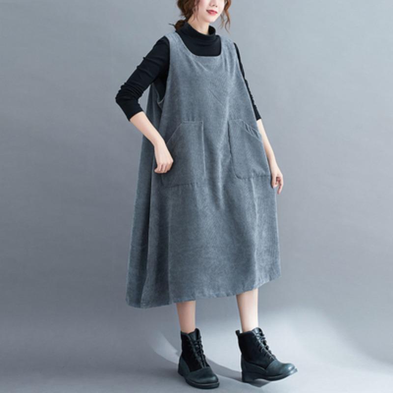 DIMANAF 2024 Женское Осеннее Платье Без Рукавов Большого Размера Женское Вельветовое Длинное Платье Повседневное Большое Свободное Платье