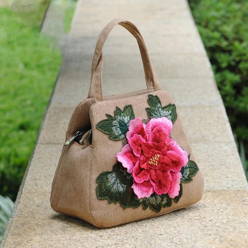 Ethnic Style Women's Printed Canvas Embroidered Tote Cotton Canvas Cell Phone Handbag Hundred Square Bag To High Quality Elegant Handbags