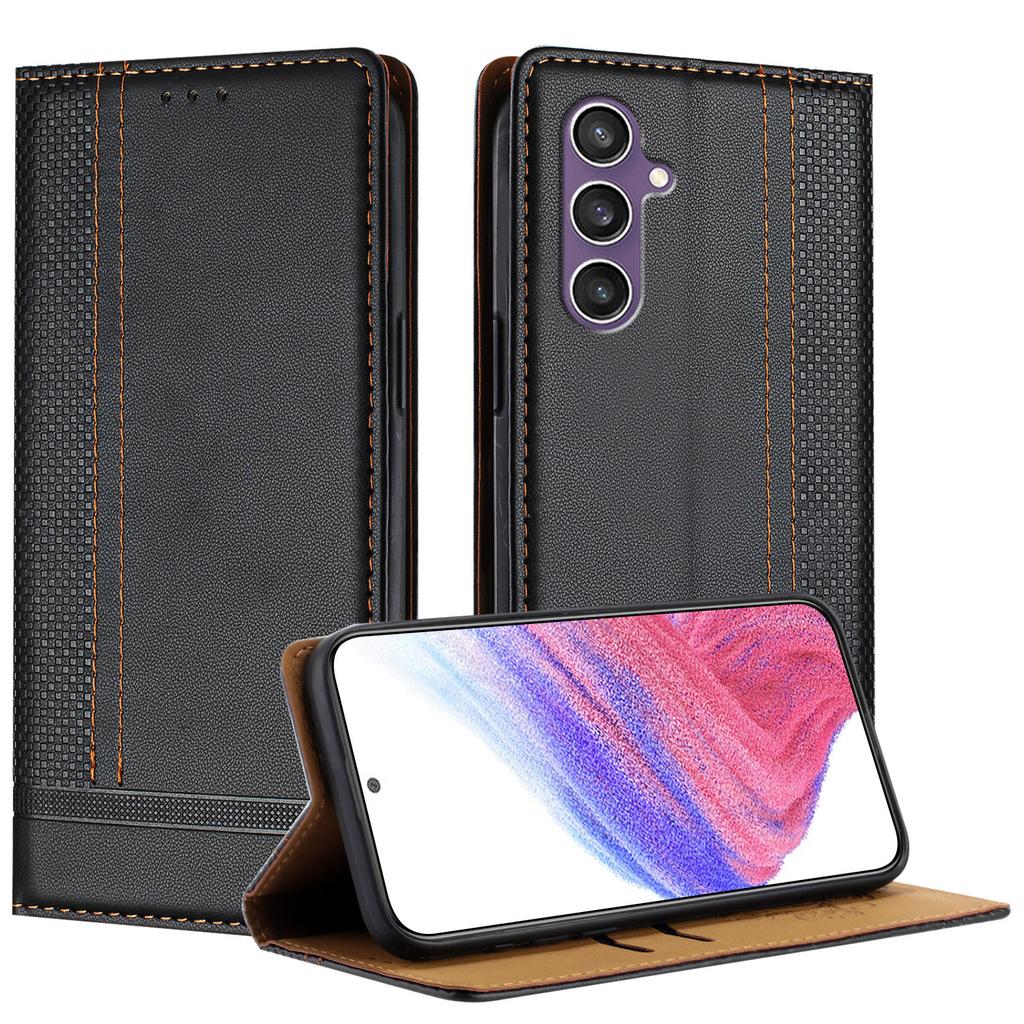 For Samsung Galaxy S23 FE Case L-Shaped Grid Pattern Leather Stand Phone Cover with Card Slots
