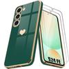 Case for Samsung Galaxy S24 FE (not for S24), Night Green Silicone with Heart Pattern, Shockproof Protection + 2 Tempered Glasses