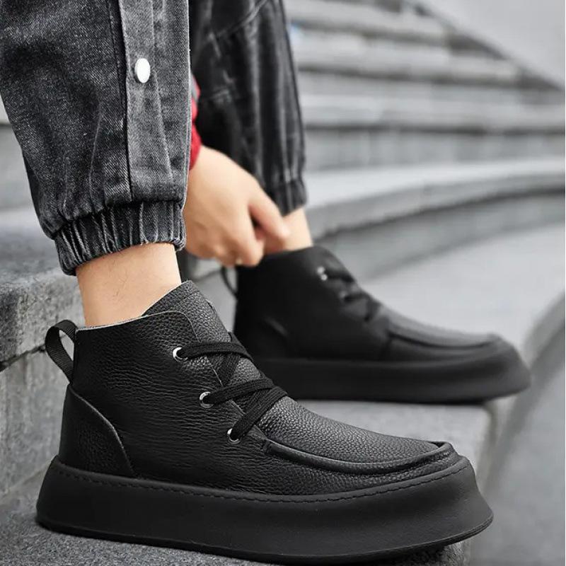 Autumn and Winter 2024 Hong Kong Style Trend Versatile Casual Board Shoes High-top Men's Shoes Men's Flip Leather Shoes Medium-top Martin Boots